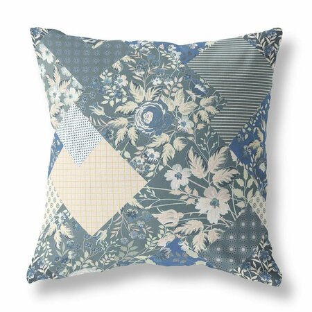 PALACEDESIGNS 18 in. Boho Floral Indoor & Outdoor Throw Pillow Dark Grey & Blue PA3100452